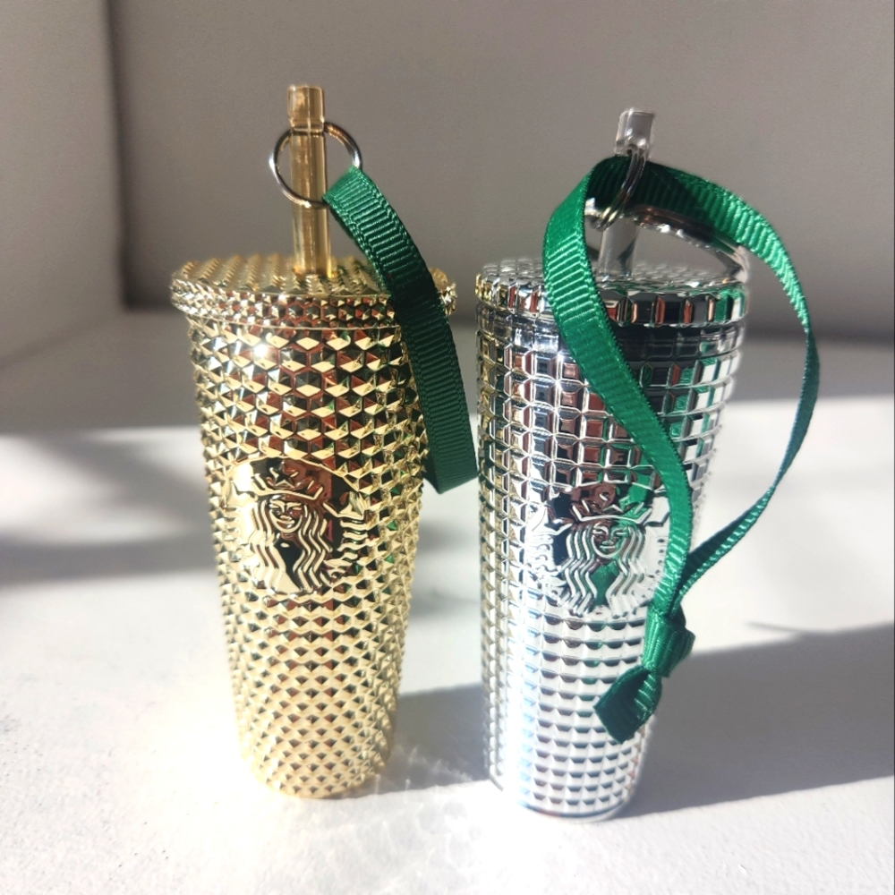 Starbucks Keychain ornaments gold and silver bling NWOB